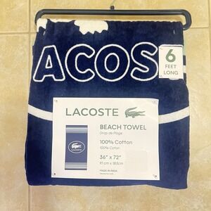 Lacoste ~ Beach Towel‎ 100% Cotton 36" x 72"  Big Crocodile Logo Navy Blue